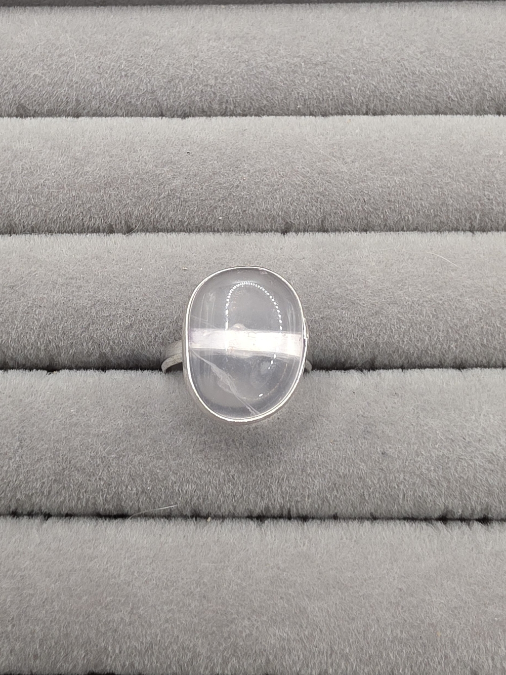 Clear Quartz Stone Oval Silver Plated Ring Size 7 - Women Jewelry